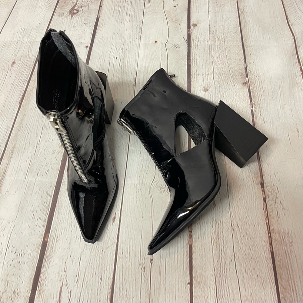 Jeffrey Campbell Black Patent Pointed Toe Cutout Ankle Boots